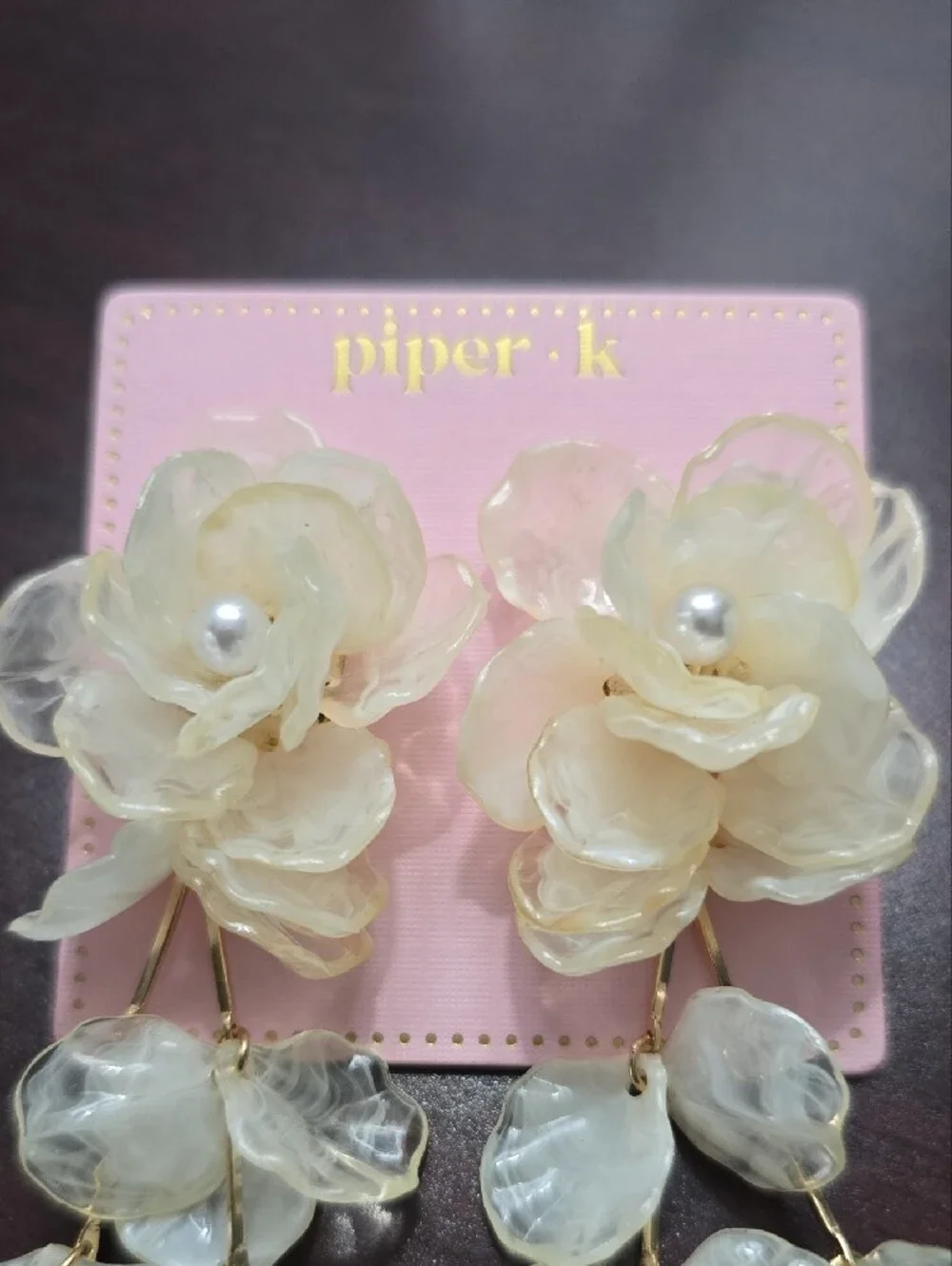 Piper Pearl-Cluster Cream Floral Blossom Drop Earrings with Gold Accents